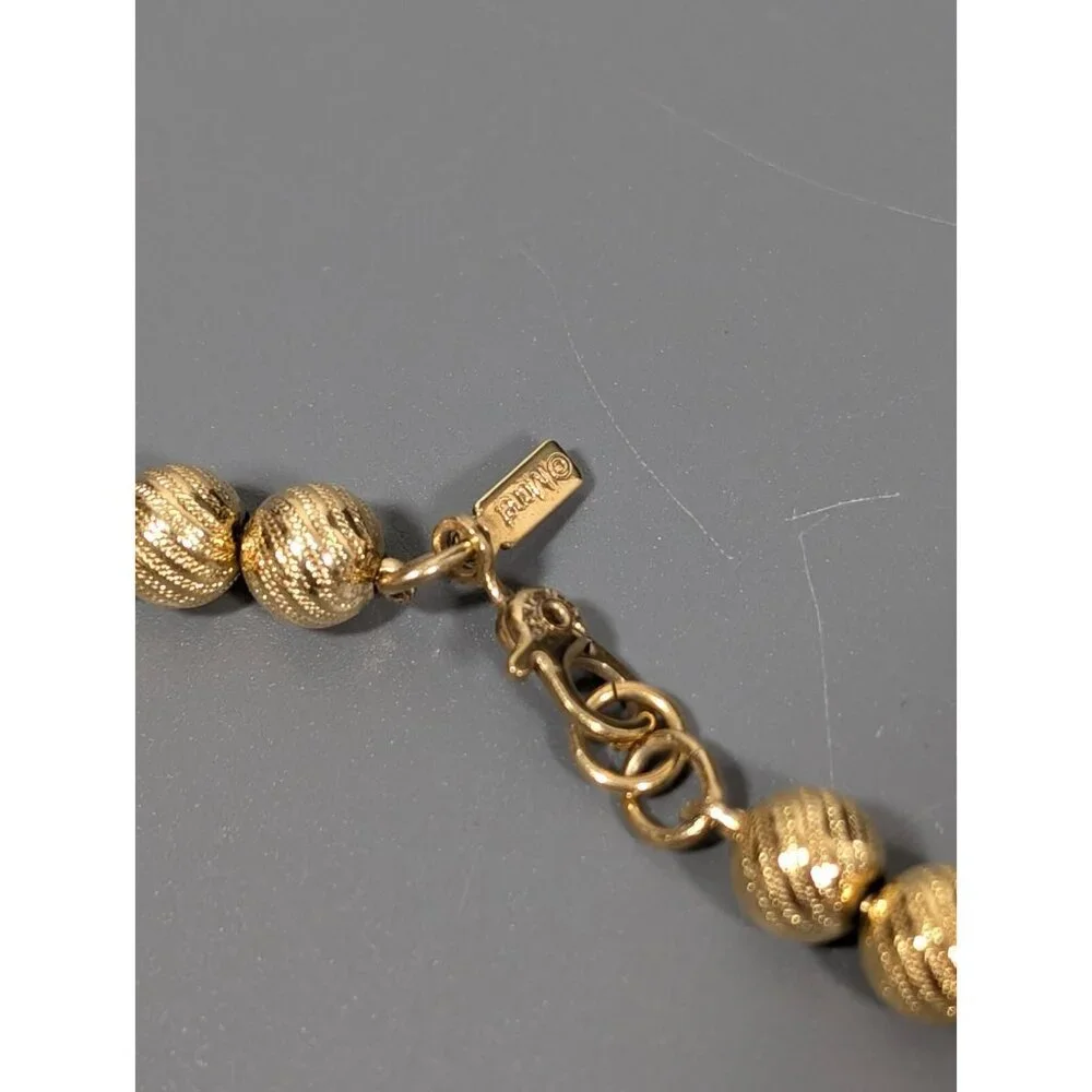 Vintage Monet‎ Gold Tone Ribbed Bead Faux Pearl Necklace Classic MCM 20 in